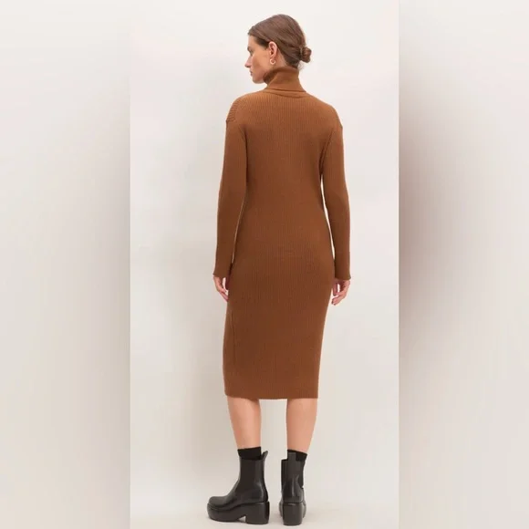Everlane | Medium Burnt Orange Camel Cotton Wool Turtleneck Dress - Picture 4 of 9